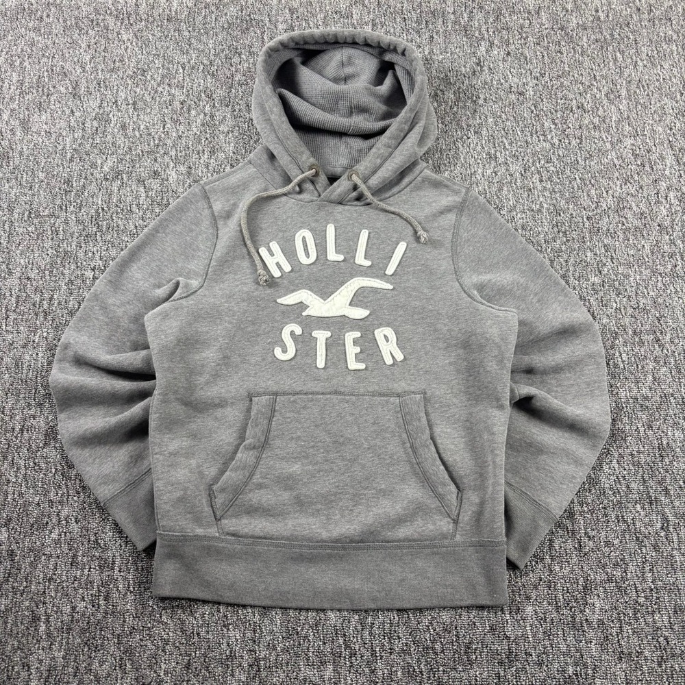 Vintage Hollister Y2K Spell Out Logo Pullover Hoodie Grey Surf Skate Men Medium